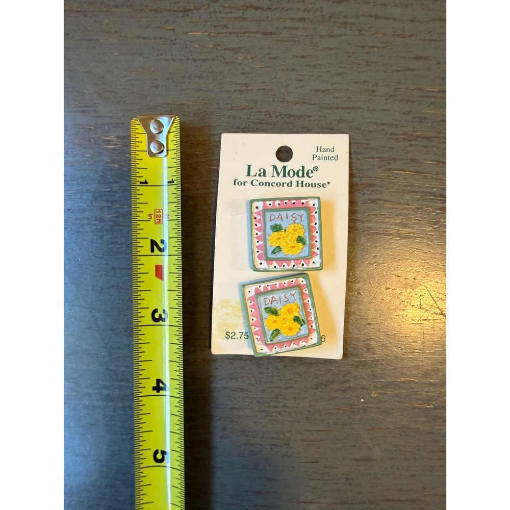La Mode for Concord House Daisy Seed Packet Hand Painted Novelty Buttons 2pc